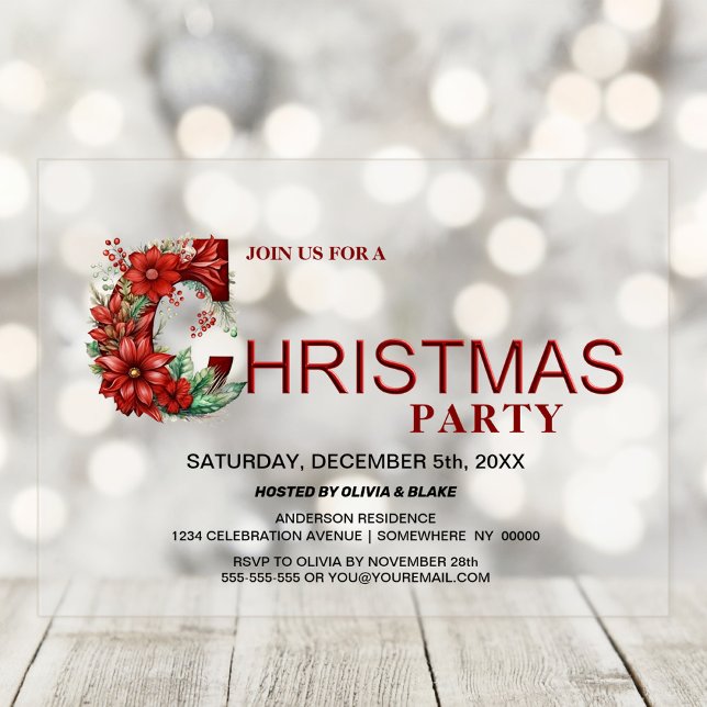 Stylish Red Christmas Party Acrylic Invitations (Creator Uploaded)