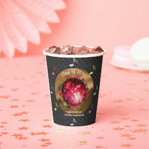 Stylish Red Disco Ball Graduation Party Paper Cups