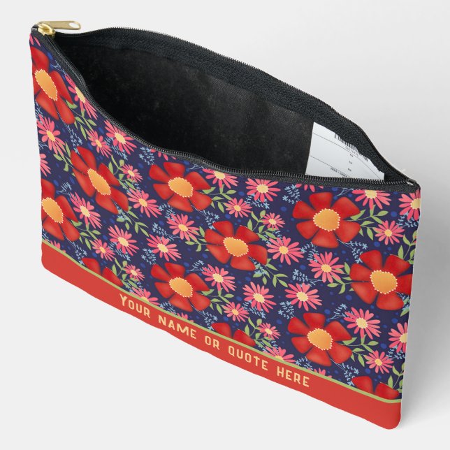 Stylish Red Floral Pattern Custom Cosmetic Bag (Open)