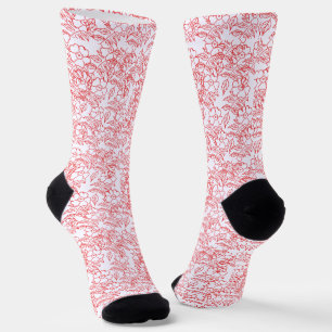 Stylish Red Floral Pattern Mandala Line Art Socks