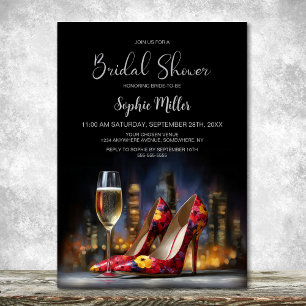 Stylish Red Floral Stiletto Shoes Bridal Shower Invitation