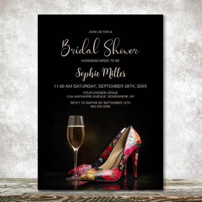 Stylish Red Floral Stiletto Shoes Bridal Shower Invitation (Creator Uploaded)