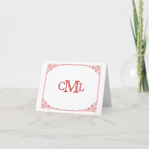 Stylish Red Flourish Monogram Note Card