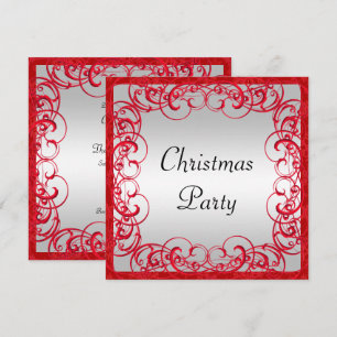 Stylish Red Flourishes & Swirls Christmas Invitation