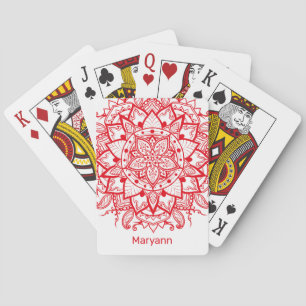 Stylish Red Flower Mandala Boho Customised Playing Cards
