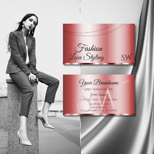 Stylish Red Glamourous with Initials Professional Business Card