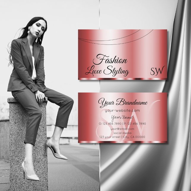 Stylish Red Glamourous with Initials Professional Business Card (Creator Uploaded)