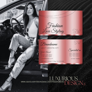 Stylish Red Glamourous with Monogram Professional Business Card