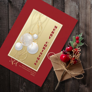 Stylish Red Gold Christmas Baubles Holiday Card