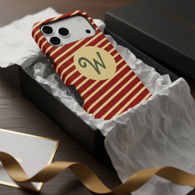 Stylish Red gold stripes pattern custom monogram (Creator Uploaded)