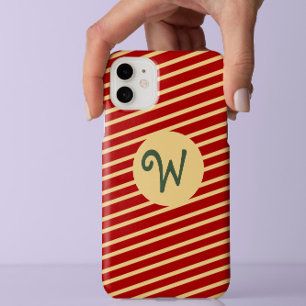 Stylish Red gold stripes pattern custom monogram Case-Mate iPhone Case