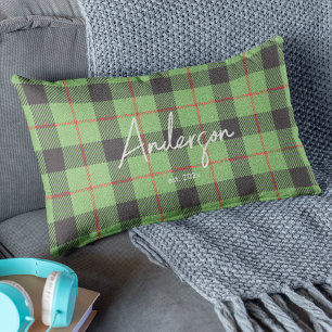 Stylish Red & Green Bright Holiday Colour Plaid Lumbar Cushion