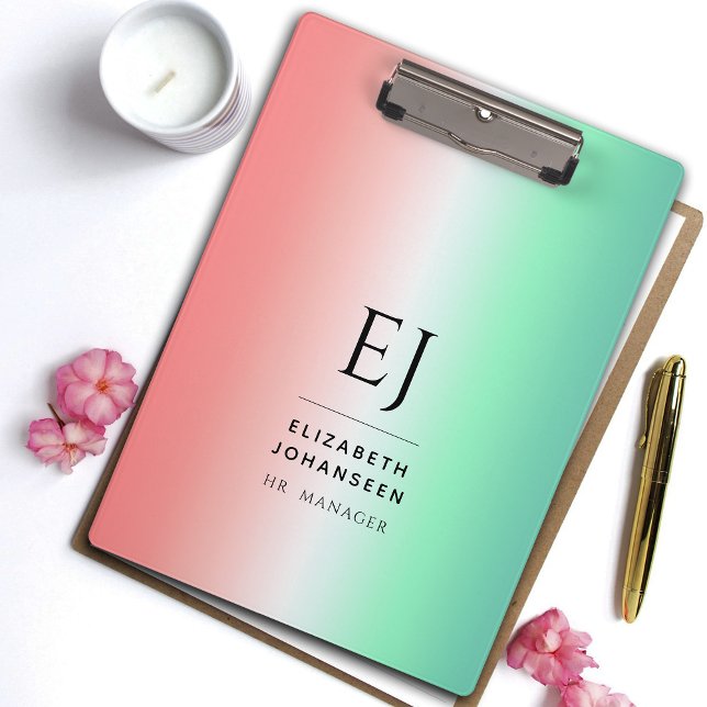 Stylish Red Green White Gradient Initial Monogram Clipboard (Creator Uploaded)