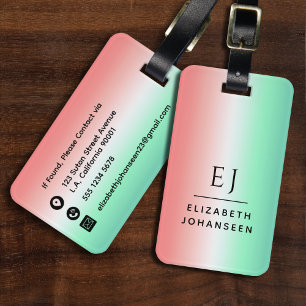 Stylish Red Green White Gradient Initial Monogram Luggage Tag