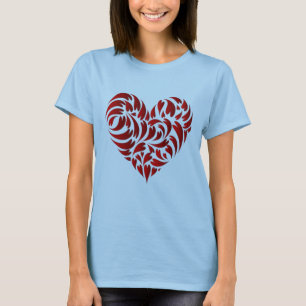Stylish Red Heart on Pebble Brown T-shirt