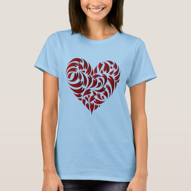 Stylish Red Heart on Pebble Brown T-shirt (Front)