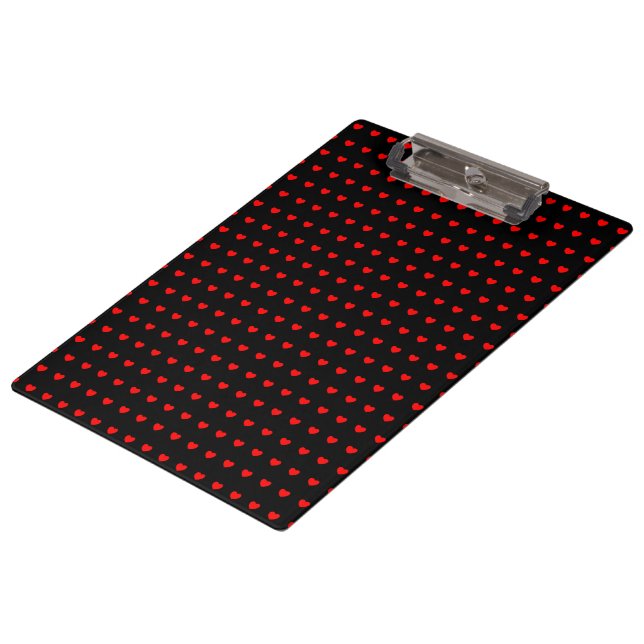 Stylish Red Hearts Pattern on Black Clipboard (Angled)