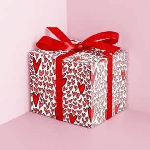 Stylish Red Hearts Pattern Valentines Wrapping Paper
