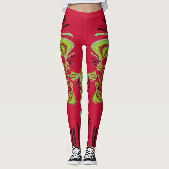 Stylish red lemon edgy fashion pattern design leggings (Front)
