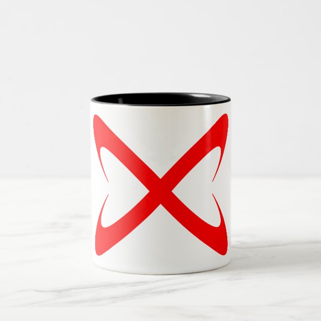 Stylish Red Letter X Monogram Two-Tone Coffee Mug (Center)