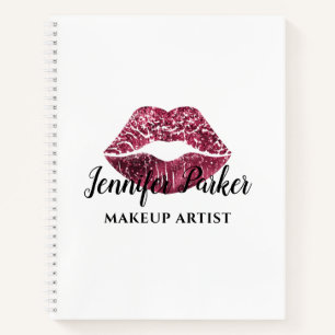 Stylish Red Lips Black Makeup Artist Notebook