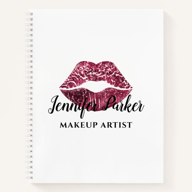 Stylish Red Lips Black Makeup Artist  Notebook (Front)