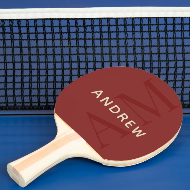 Stylish Red Monogram and Name Ping Pong Paddle (Insitu)
