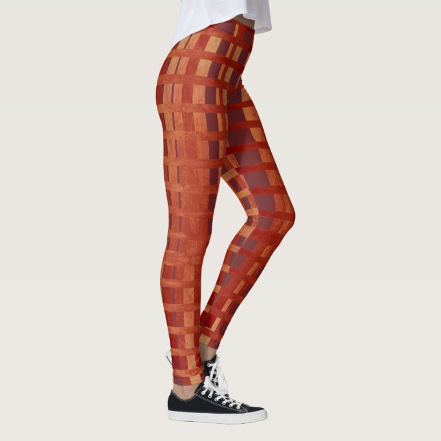 Stylish Red-Orange Ombre Plaid Pattern Leggings (Right)