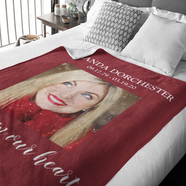 Stylish Red Photo Memorial Tribute Fleece Blanket (Creator Uploaded)