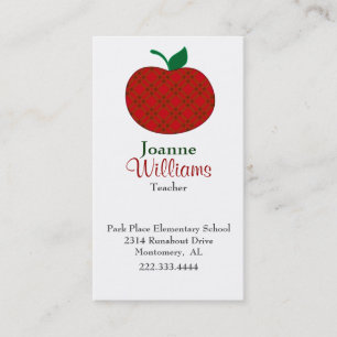Stylish Red Plaid Apple Teacher Business Card