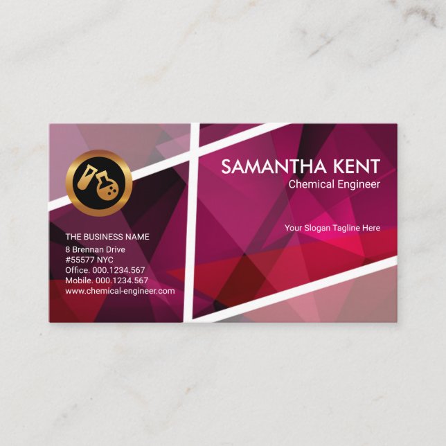 Stylish Red Polygon Crystals White Borders Chemist Business Card (Front)