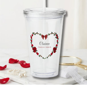 Stylish Red Rose Maid of Honour Gift Acrylic Tumbler