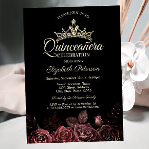 Stylish Red Roses Gothic Quinceañera Invitation