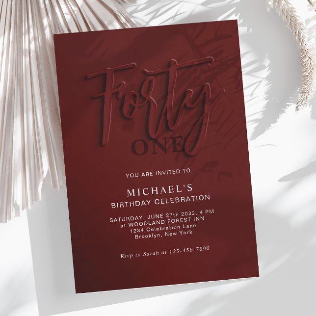 Stylish Red Script Forty 40th Adult Birthday Invitation (Creator Uploaded)