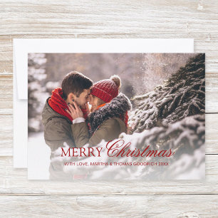 Stylish Red Script Merry Christmas Gradient Photo Holiday Card