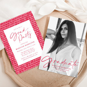 Stylish Red Script Photo Graduation Party Invitation