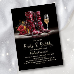 Stylish Red Sequin Boots and Bubbly Bridal Shower Invitation
