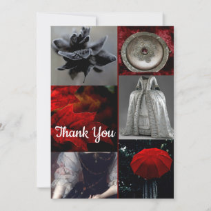 Stylish Red Silver Black Collage Thank You Card