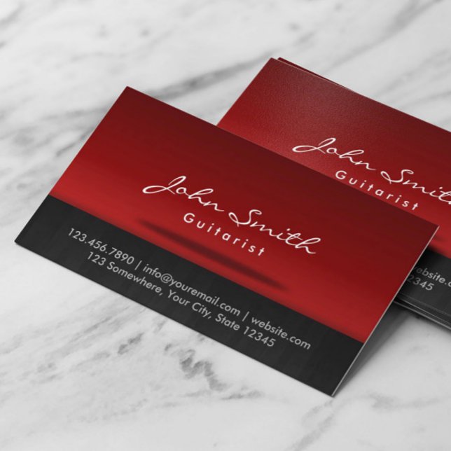 Stylish Red Stage Guitarist Business Card (Creator Uploaded)