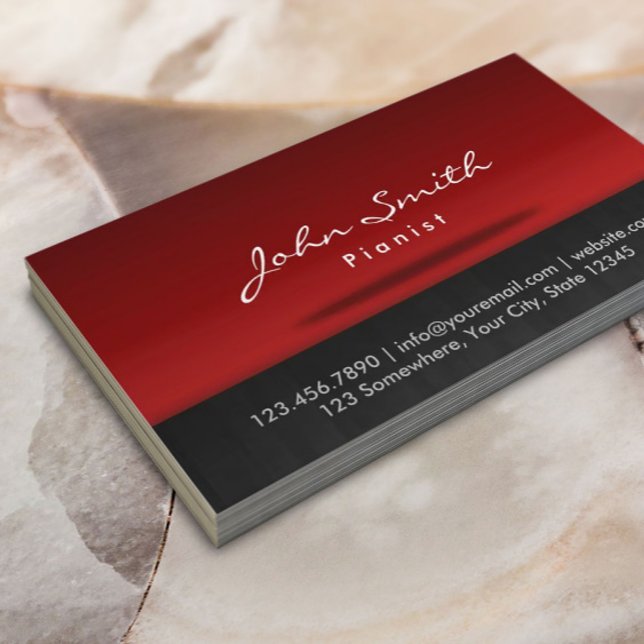Stylish Red Stage Pianist Business Card (Creator Uploaded)