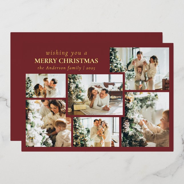 Stylish Red Typography Photo Collage Christmas (Front/Back)