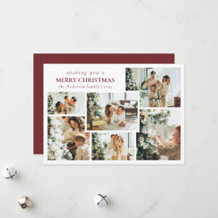 Stylish Red Typography Photo Collage Christmas Holiday Card