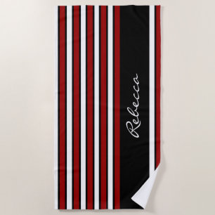 Stylish red white and black stripes beach towel