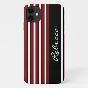 Stylish red white and black stripes Case-Mate iPhone case