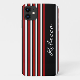Stylish red white and black stripes Case-Mate iPhone case
