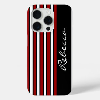 Stylish red white and black stripes iPhone 15 pro case