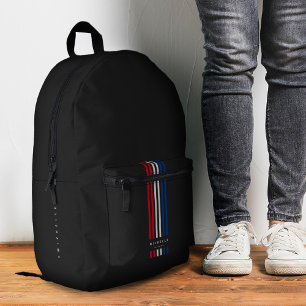 Stylish Red White Blue Stripes Monogram Printed Backpack