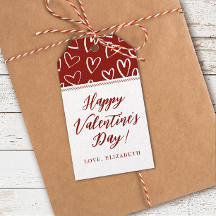 Stylish Red White Hearts Happy Valentines Day Gift Tags