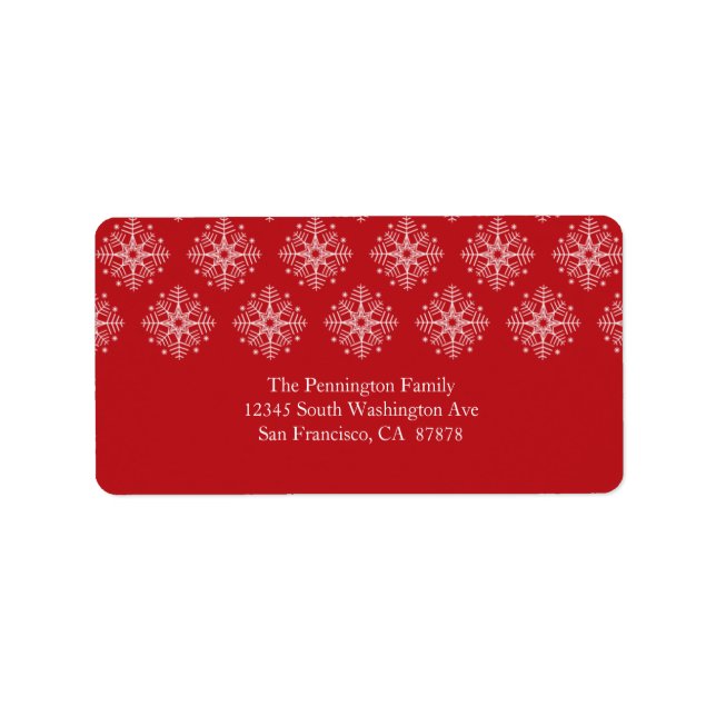 Stylish red + white snowflake winter address label (Front)