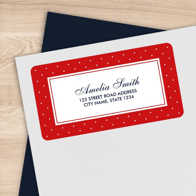 Stylish Red with Classic White Polka Dot Address Label (Creator Uploaded)
